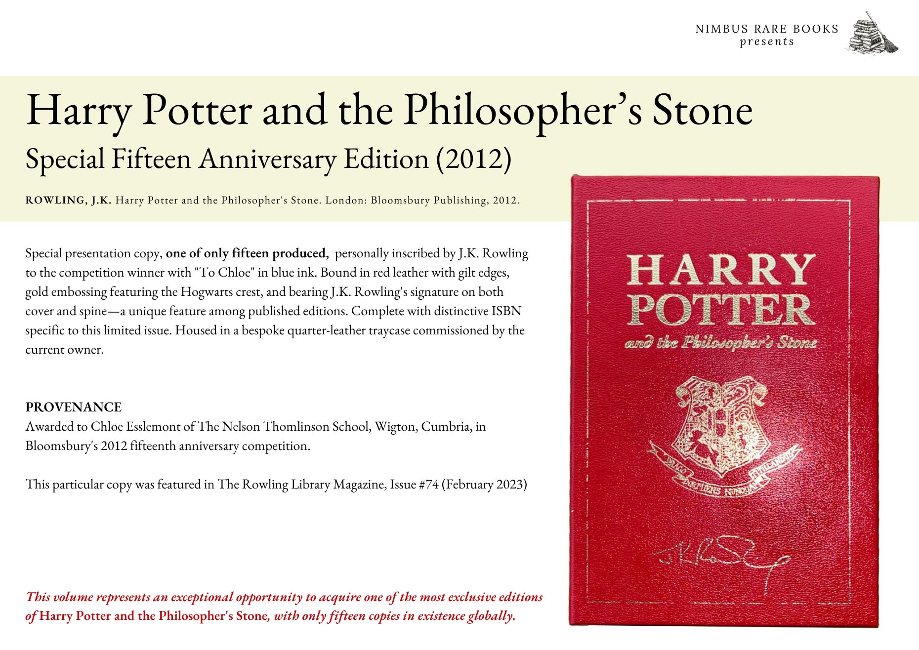 Harry Potter and the Philosopher's Stone — Special fifteen aniversary edition, 2012