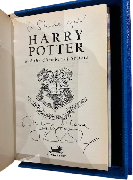 Harry Potter and the Chamber of Secrets, title page inscribed 'To Sharie again!' with lots of love and signed by J.K. Rowling