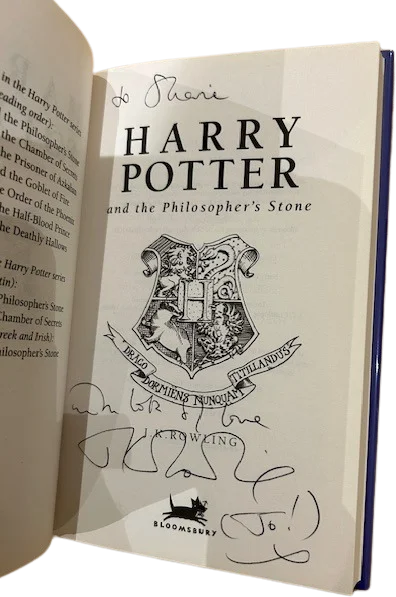 Harry Potter and the Philosopher's Stone, title page inscribed 'To Sharie' and signed by J.K. Rowling
